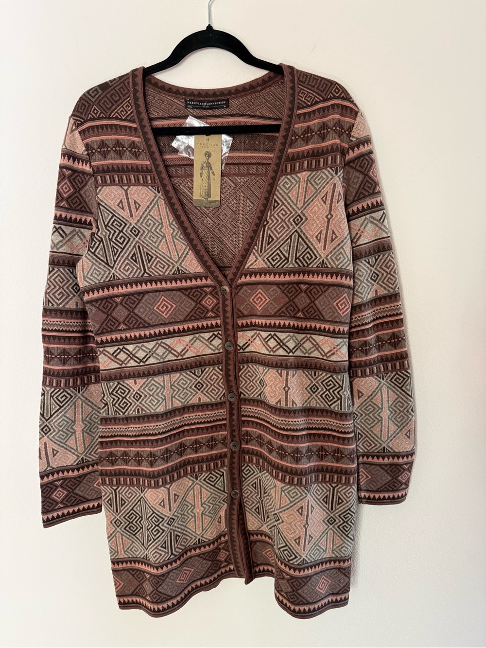 Peruvian Connection Marmaris Cardigan M NWT Merino Wool Kilim Geometric Sweater